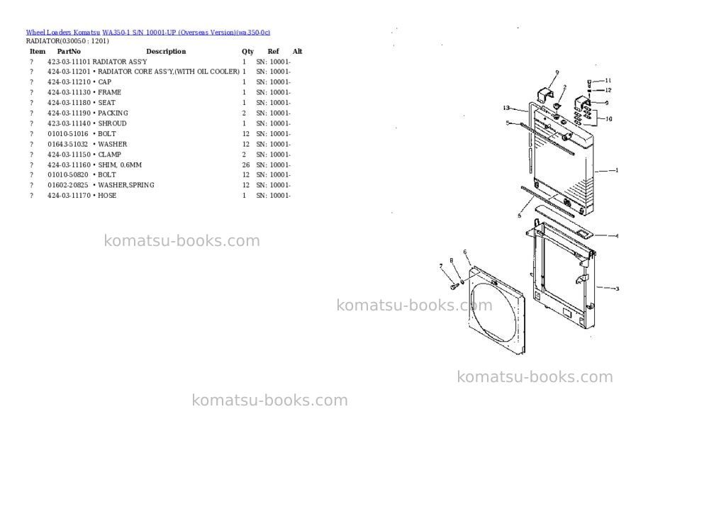 Komatsu WA350-1 S/N 10001-UP (Overseas Version) Parts catalog cover Page 9 Komatsu WA350-1 S/N 10001-UP (Overseas Version) Parts catalog cover Page 9