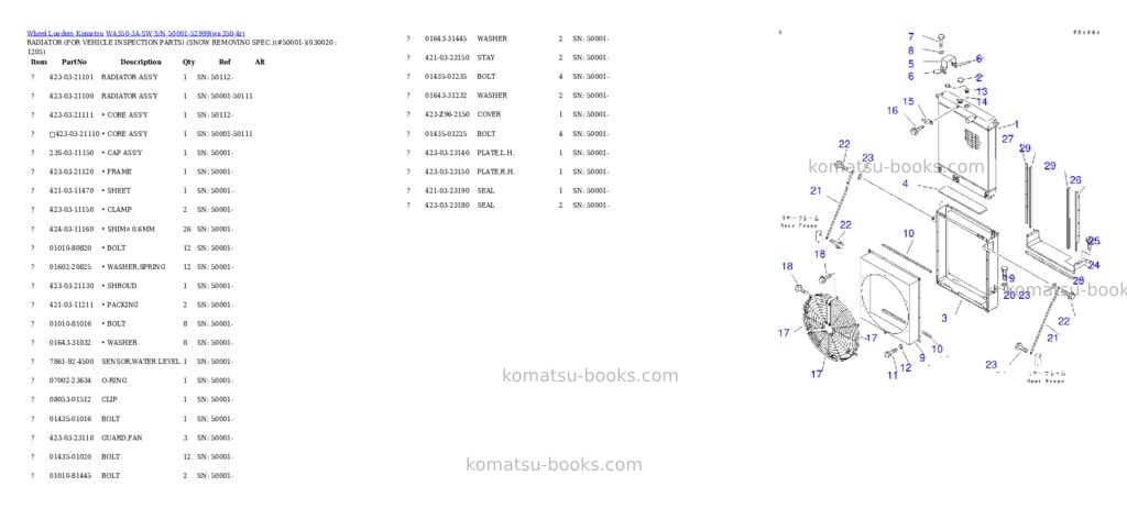 Komatsu wa350-3a-sw s/n 50001-52999 Parts catalog cover