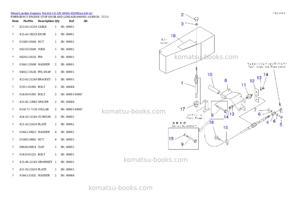 Komatsu wa350-3-x s/n 60001-62999 Parts catalog cover Page 2