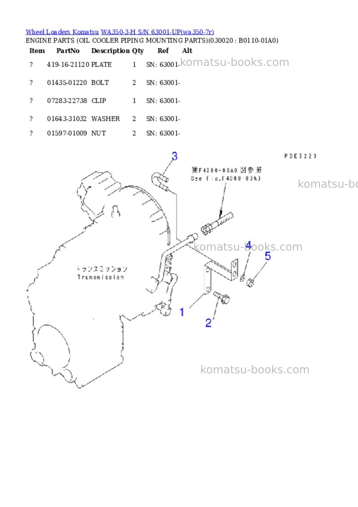 Komatsu wa350-3-h s/n 63001-up Parts catalog cover