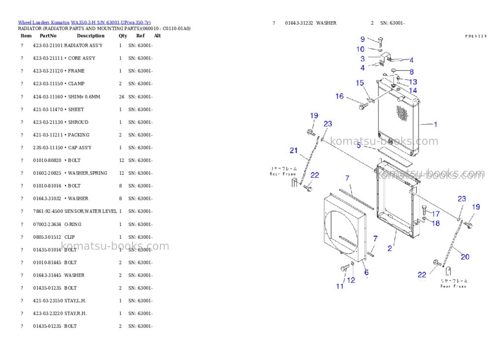 Komatsu wa350-3-h s/n 63001-up Parts catalog cover Page 9