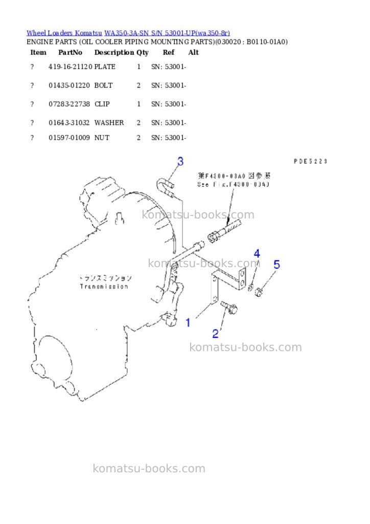 Komatsu wa350-3a-sn s/n 53001-up Parts catalog cover