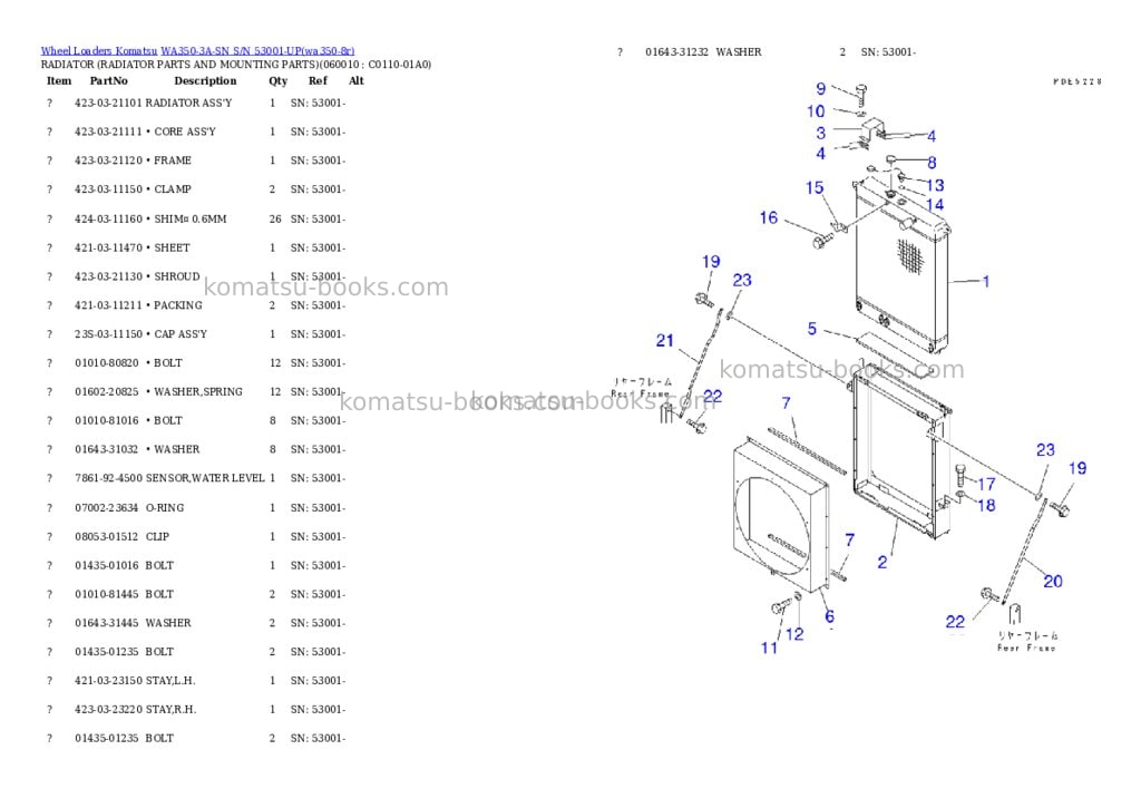 Komatsu wa350-3a-sn s/n 53001-up Parts catalog cover Page 9
