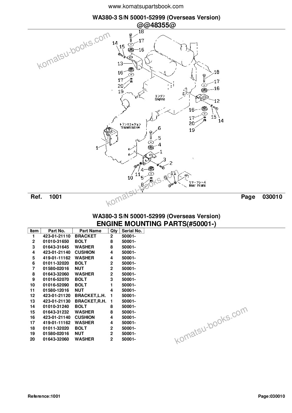 Komatsu wa380-3 s/n 50001-52999 overseas version Parts catalog cover Page 3
