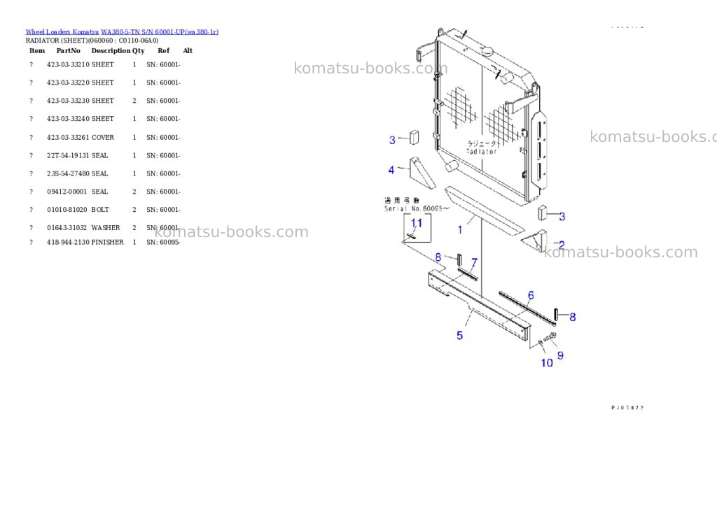 Komatsu WA380-5-TN S/N 60001-UP Parts catalog cover Page 10