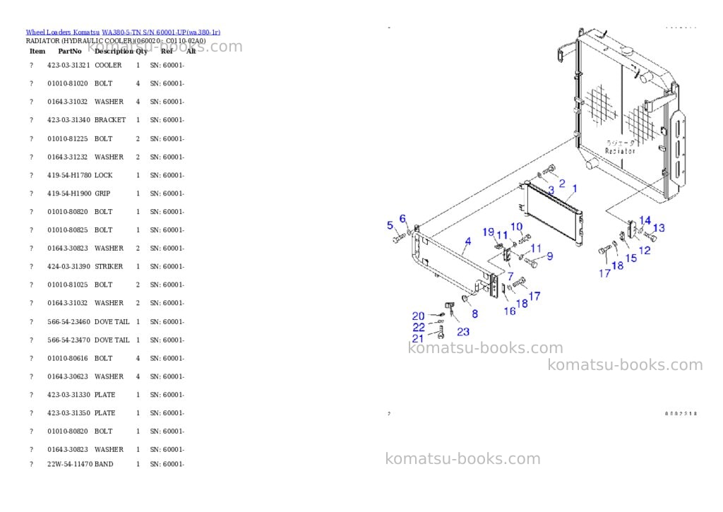 Komatsu WA380-5-TN S/N 60001-UP Parts catalog cover Page 6