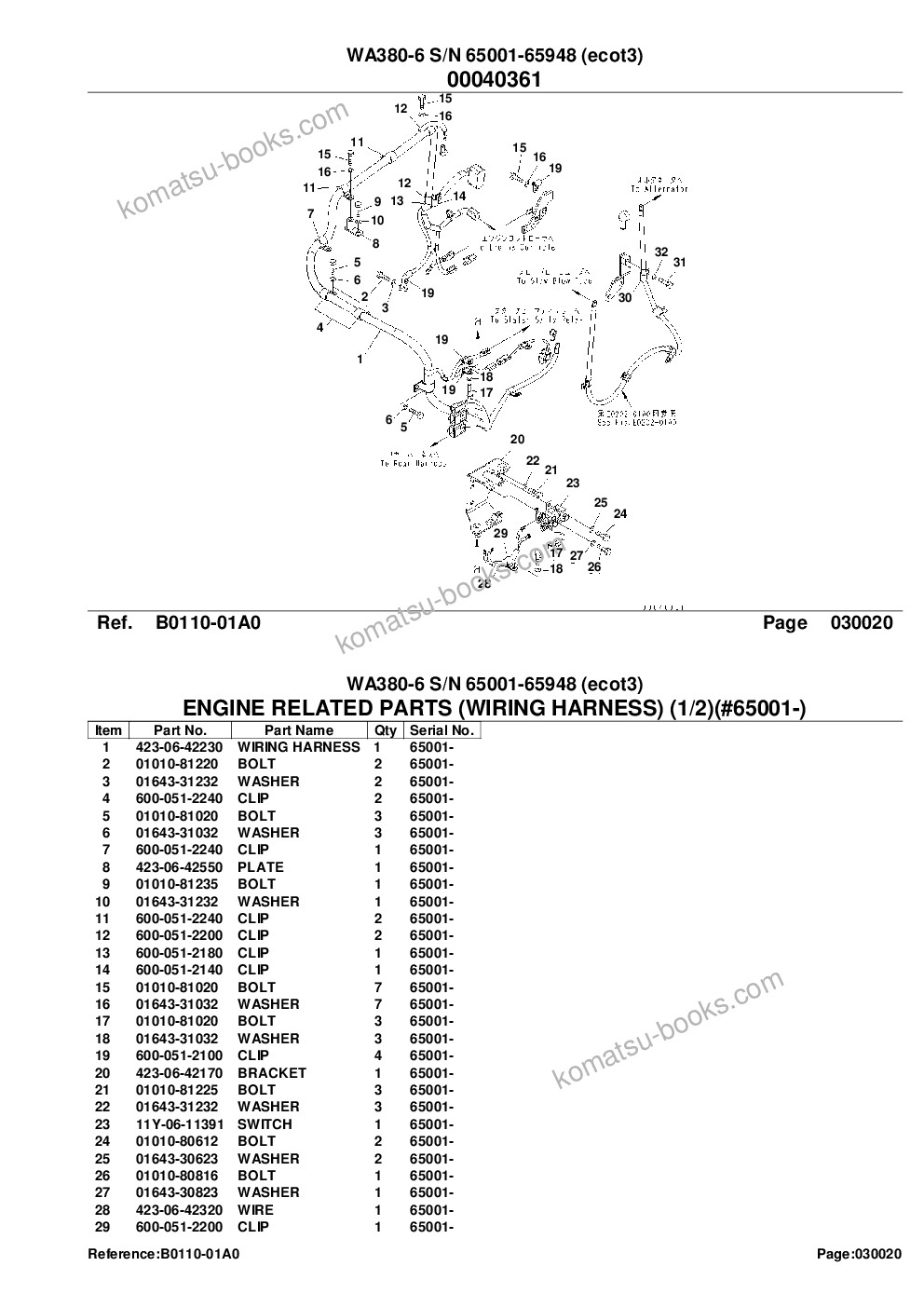 Komatsu wa380-6 s/n 65001-65948 ecot3 Catalogue de pièces couverture Page 4
