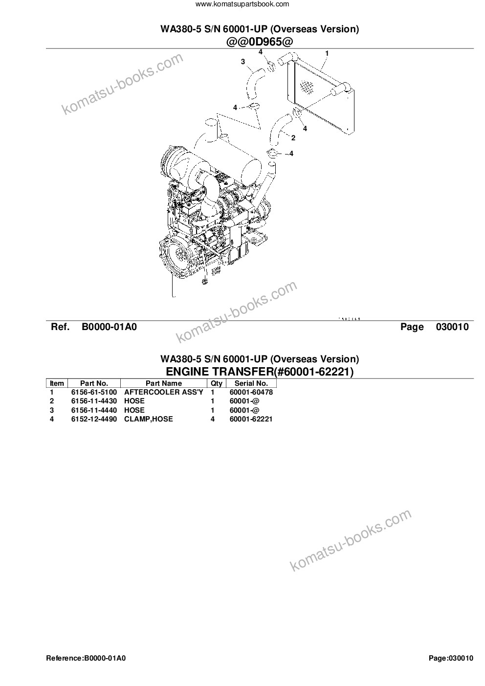 Komatsu WA380-5 S/N 60001-UP (Overseas Version) Parts catalog cover Page 3 Komatsu WA380-5 S/N 60001-UP (Overseas Version) Parts catalog cover Page 3
