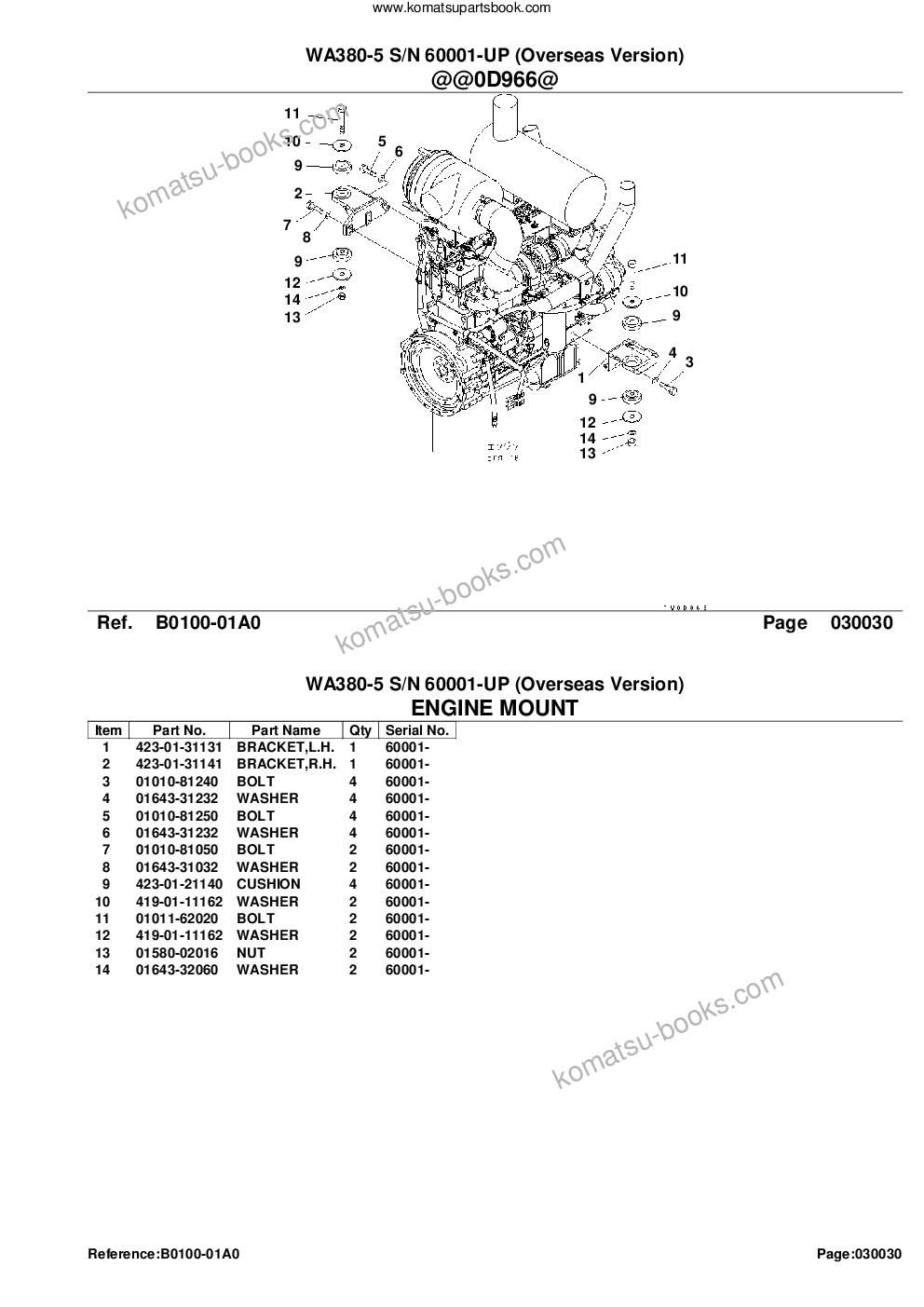 Komatsu WA380-5 S/N 60001-UP (Overseas Version) Parts catalog cover Page 5 Komatsu WA380-5 S/N 60001-UP (Overseas Version) Parts catalog cover Page 5