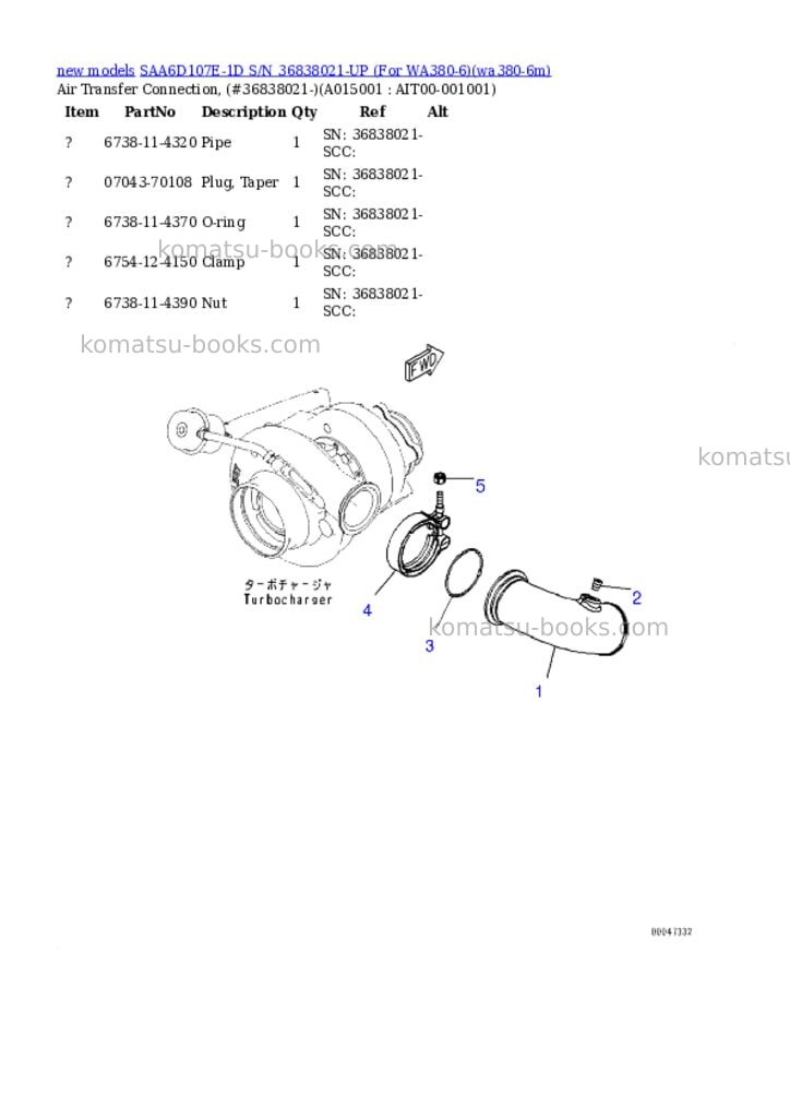 Komatsu SAA6D107E-1D S/N 36838021-UP (For WA380-6) Parts catalog cover Page 10
