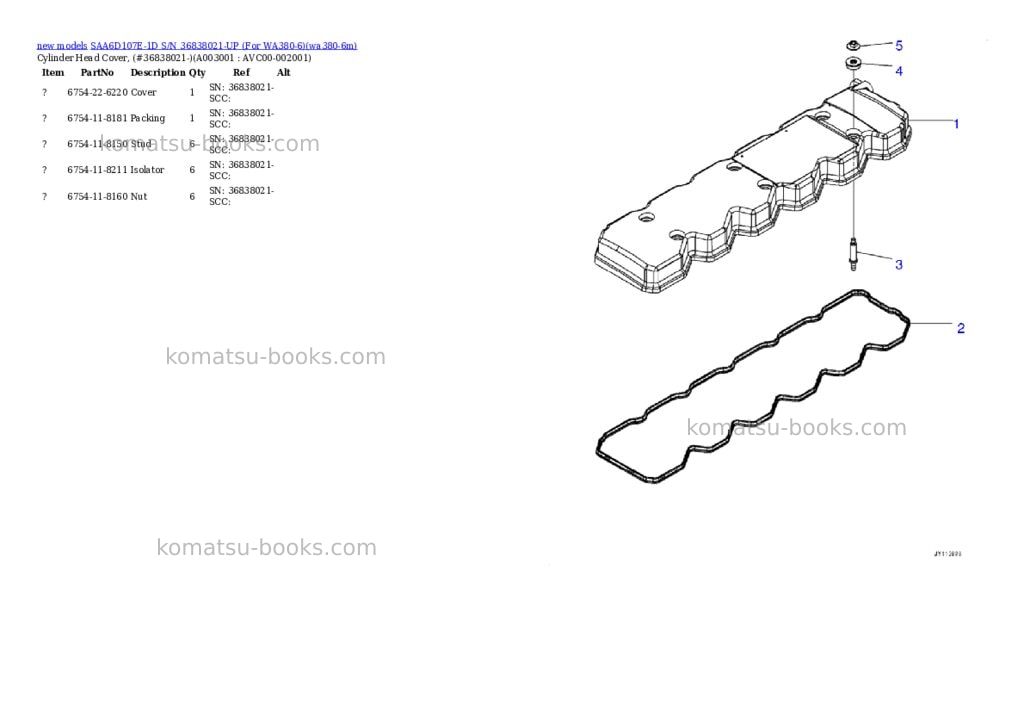 Komatsu SAA6D107E-1D S/N 36838021-UP (For WA380-6) Parts catalog cover Page 2