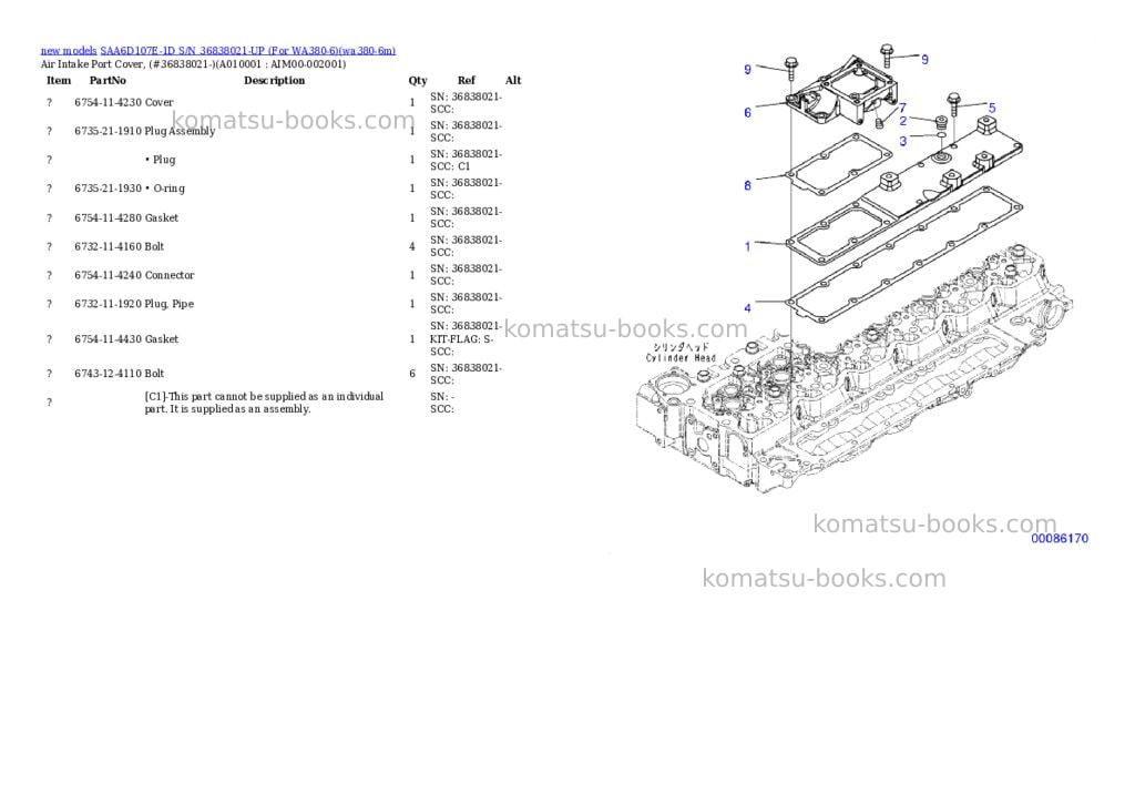 Komatsu SAA6D107E-1D S/N 36838021-UP (For WA380-6) Parts catalog cover Page 6