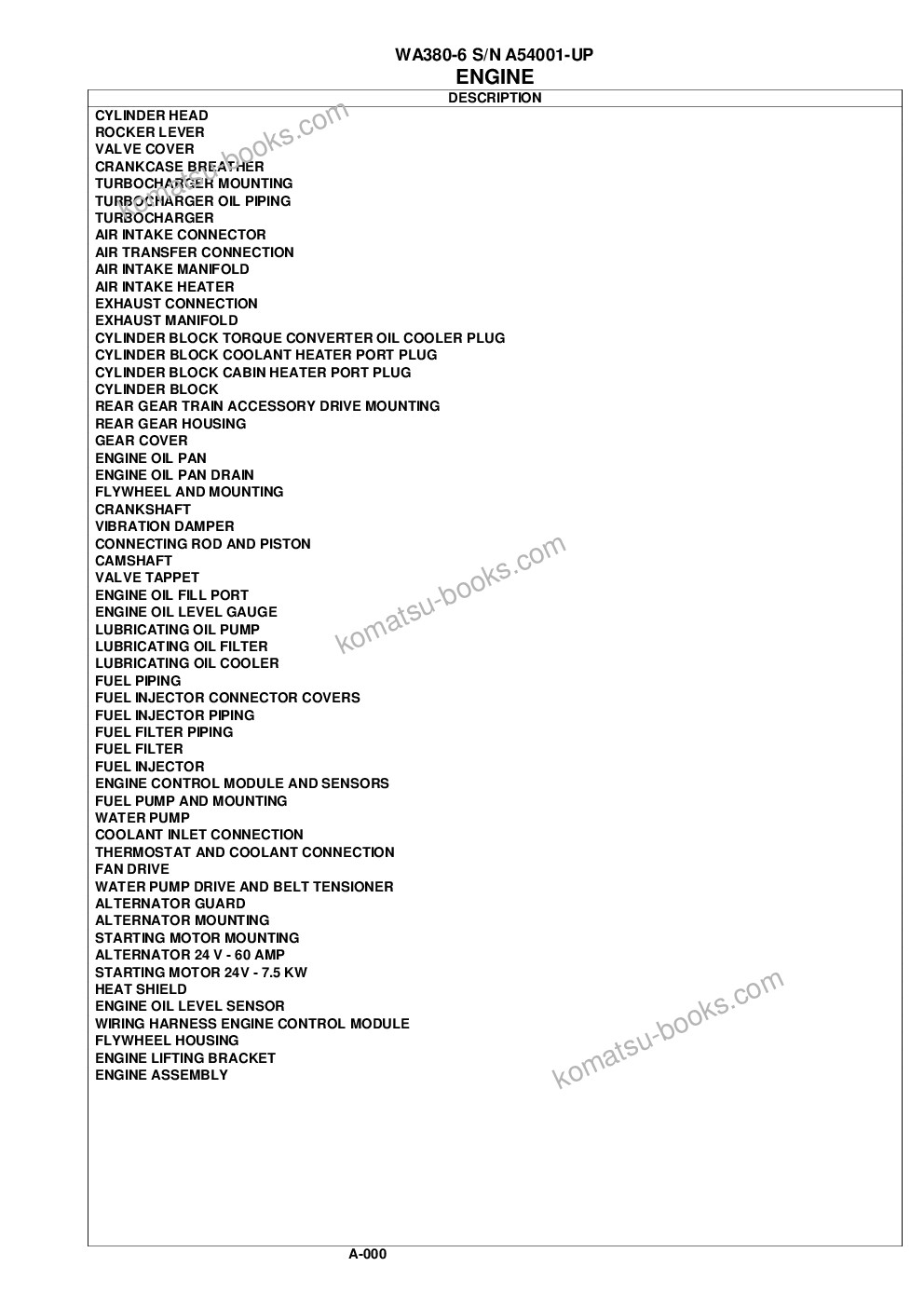 Komatsu wa380-6 s/n a54001-up Catalogue de pièces couverture Page 2