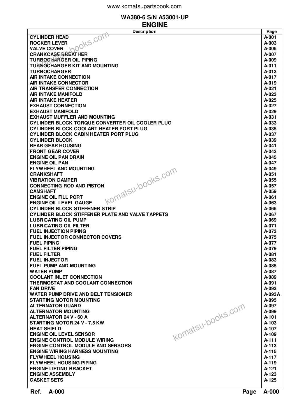 Komatsu wa380-6 s/n a53001-up Catalogue de pièces couverture Page 2