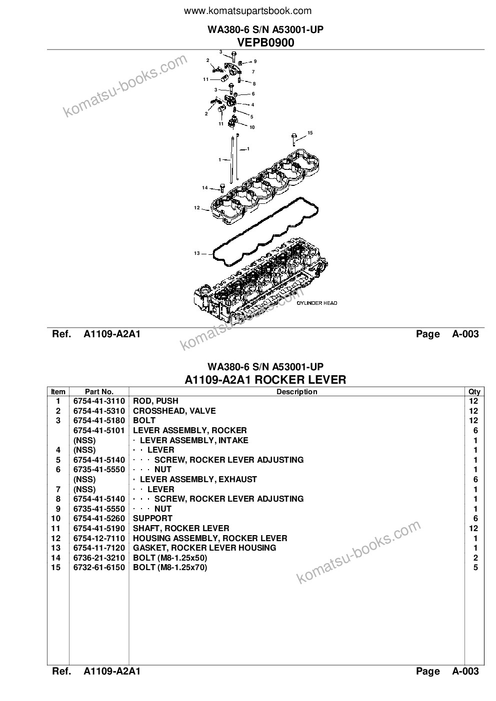 Komatsu wa380-6 s/n a53001-up Catalogue de pièces couverture Page 5