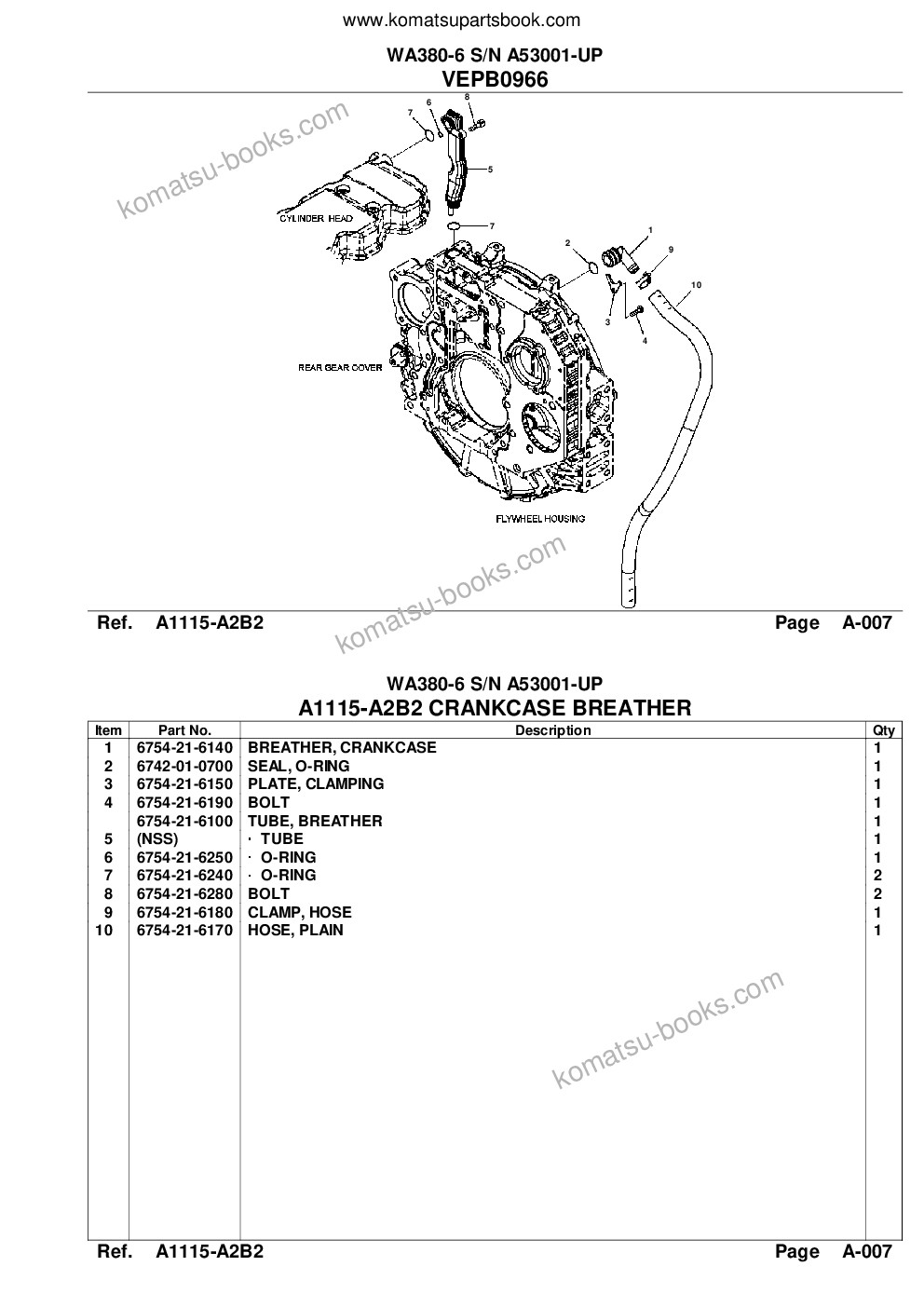 Komatsu wa380-6 s/n a53001-up Catalogue de pièces couverture Page 7