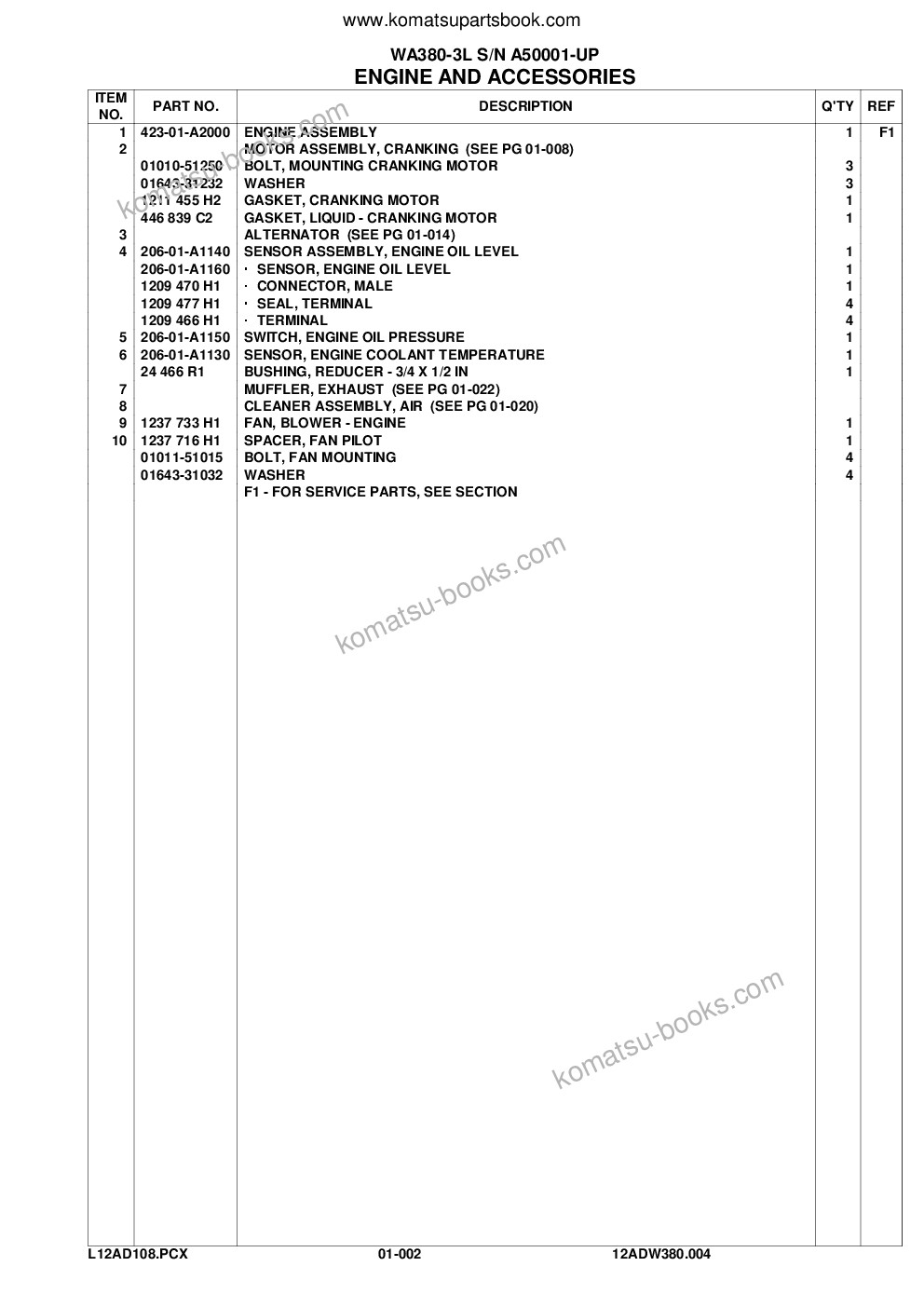 Komatsu WA380-3L S/N A50001-UP Parts catalog cover Page 5