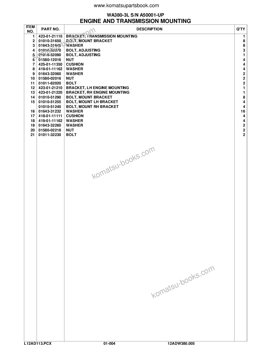 Komatsu WA380-3L S/N A50001-UP Parts catalog cover Page 7