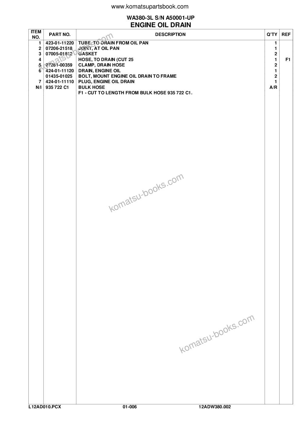Komatsu WA380-3L S/N A50001-UP Parts catalog cover Page 9