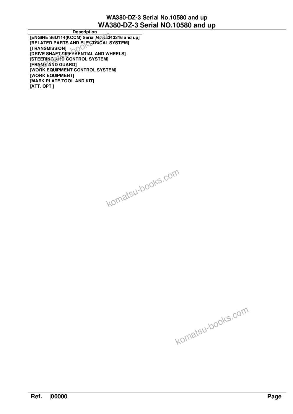 Komatsu wa380-dz-3 serial no.10580 and up Parts catalog cover Komatsu wa380-dz-3 serial no.10580 and up Parts catalog cover