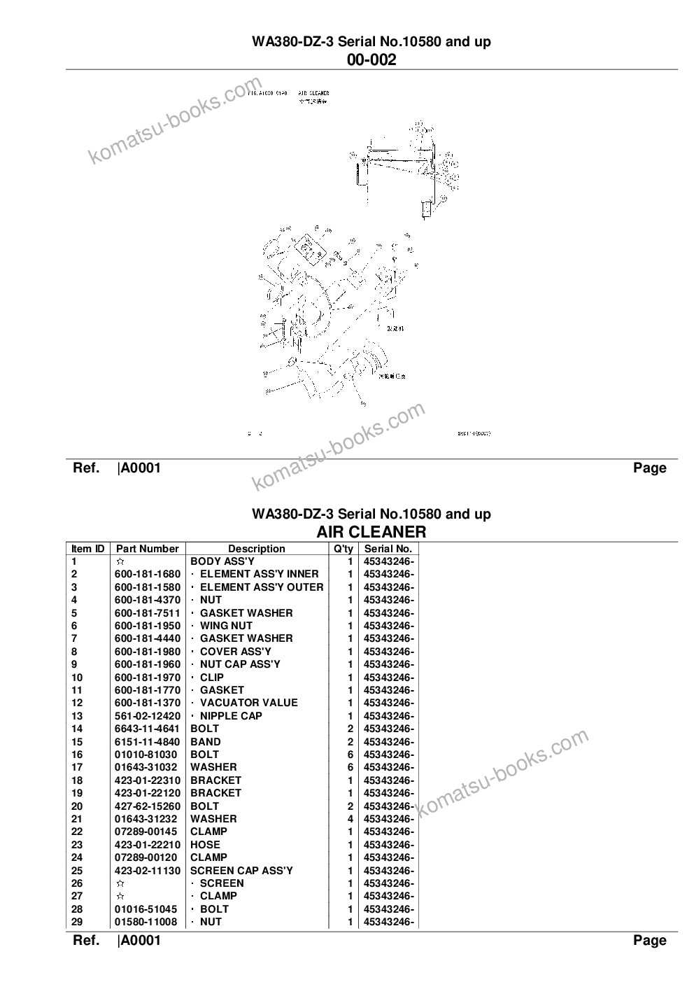 Komatsu wa380-dz-3 serial no.10580 and up Parts catalog cover Page 4 Komatsu wa380-dz-3 serial no.10580 and up Parts catalog cover Page 4