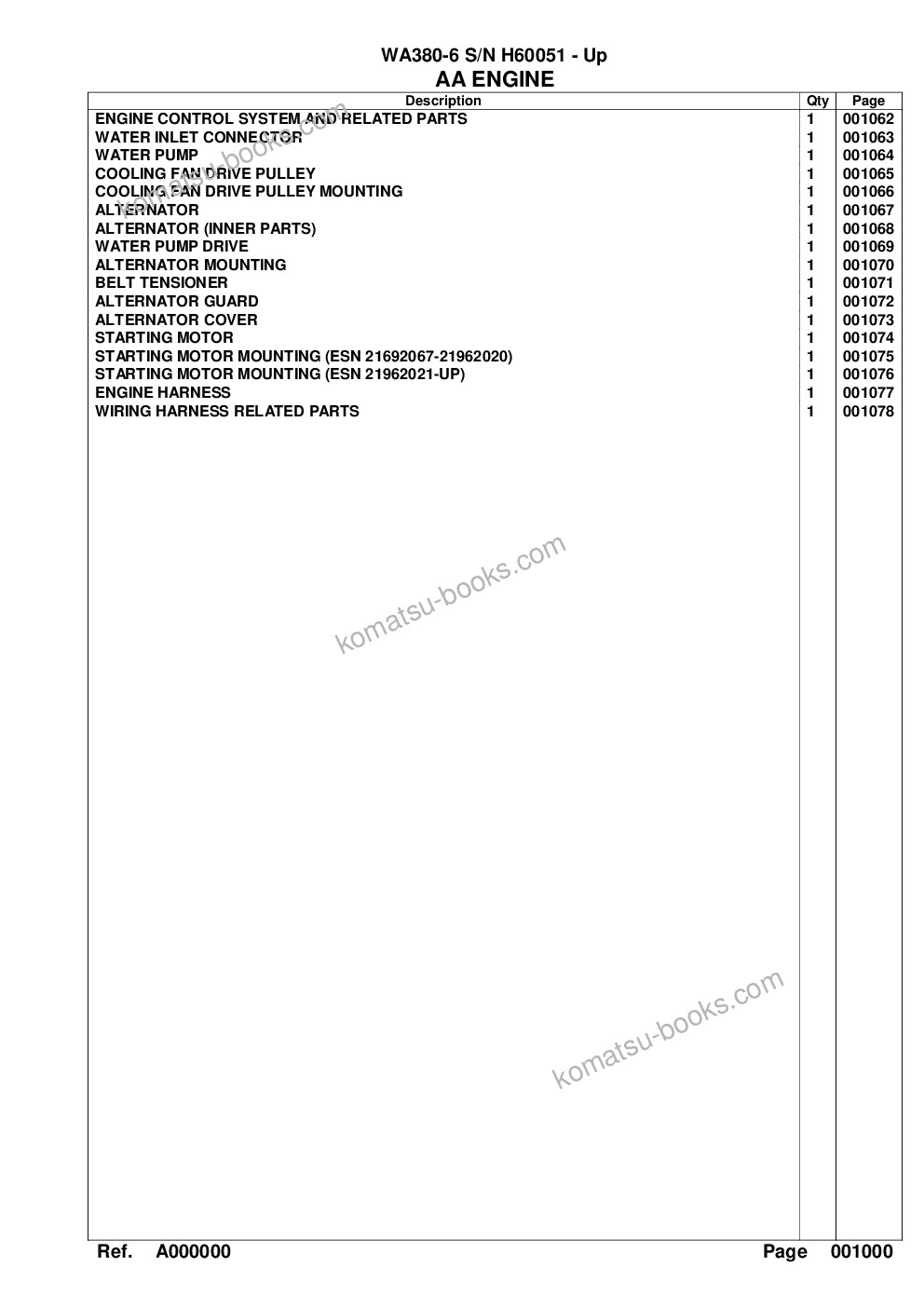 Komatsu wa380-6 s/n h60051 - up Parts catalog cover Page 4