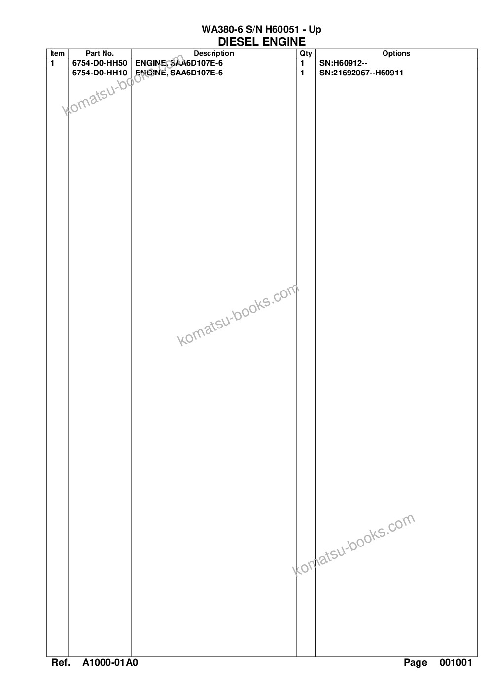 Komatsu wa380-6 s/n h60051 - up Parts catalog cover Page 6