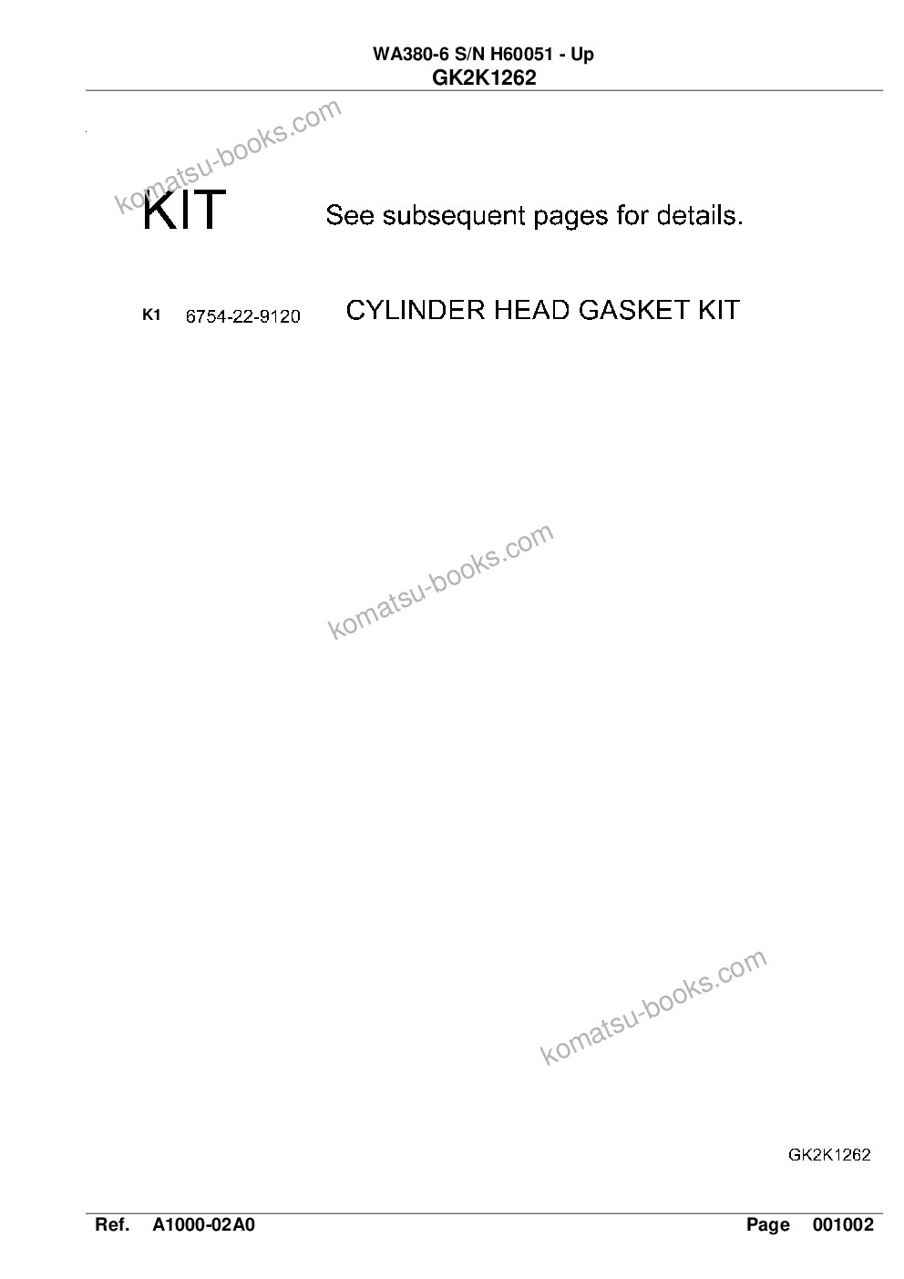 Komatsu wa380-6 s/n h60051 - up Parts catalog cover Page 7
