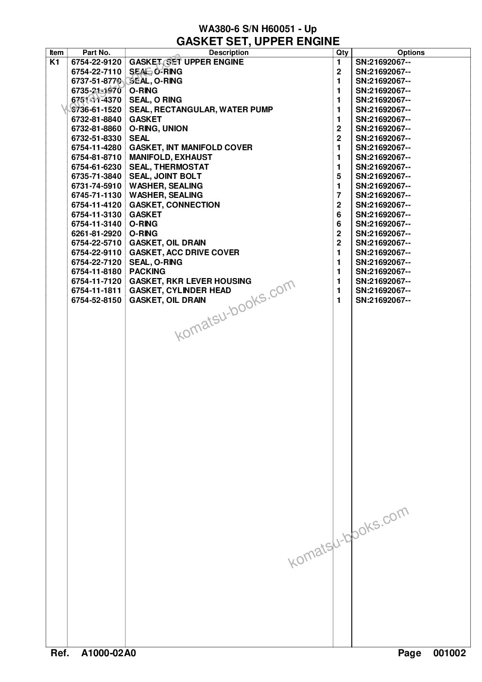 Komatsu wa380-6 s/n h60051 - up Parts catalog cover Page 8