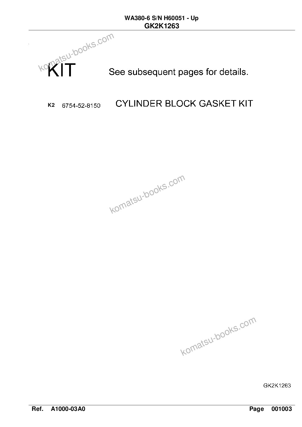 Komatsu wa380-6 s/n h60051 - up Parts catalog cover Page 9