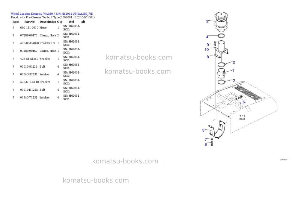 Komatsu wa380-7 s/n h62051-up Parts catalog cover