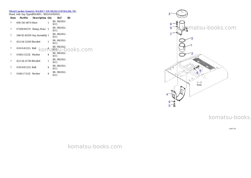 Komatsu wa380-7 s/n h62051-up Parts catalog cover Page 2