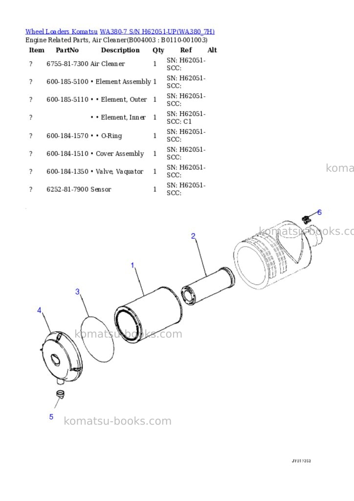 Komatsu wa380-7 s/n h62051-up Parts catalog cover Page 5