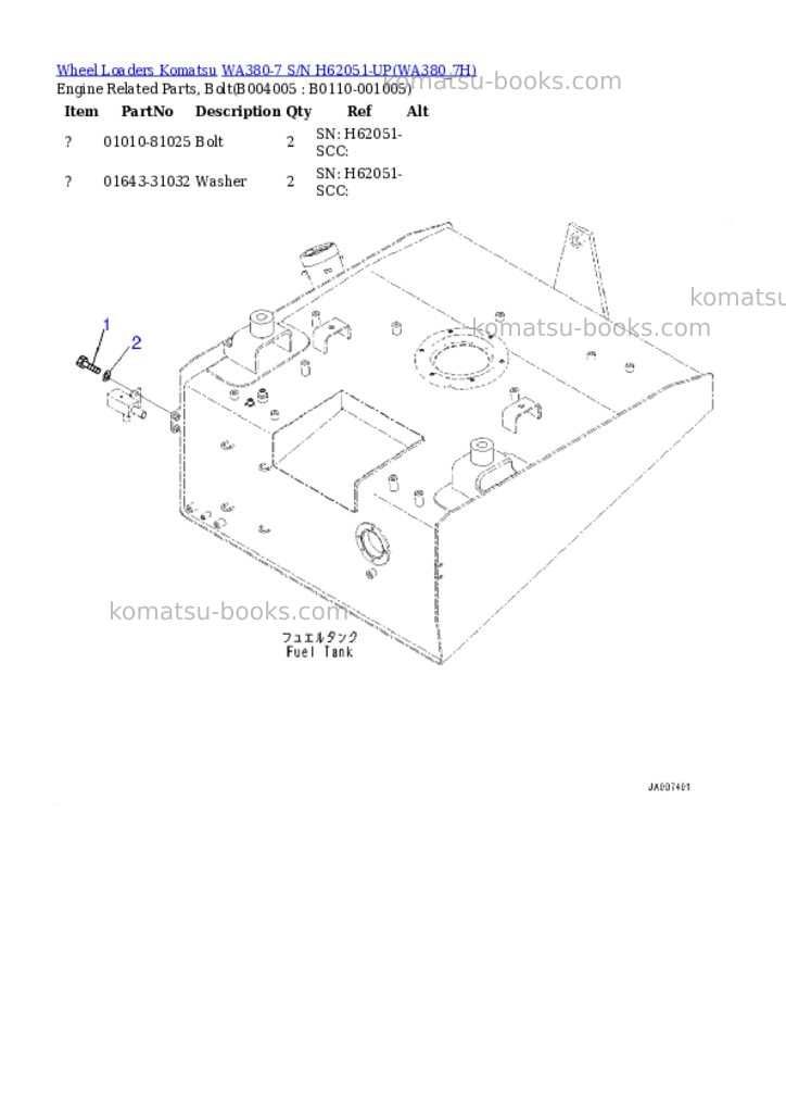 Komatsu wa380-7 s/n h62051-up Parts catalog cover Page 7