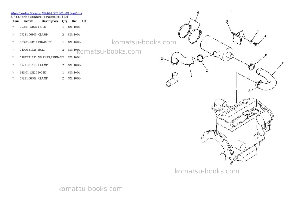 Komatsu WA40-1 S/N 1001-UP Parts catalog cover