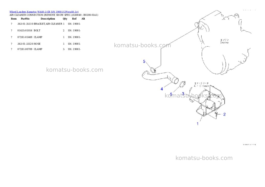 Komatsu wa40-3-cb s/n 19001-up Parts catalog cover Page 3