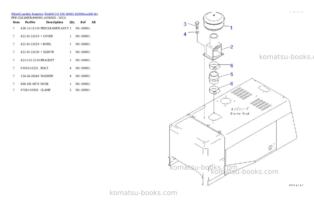 Komatsu wa400-3-x s/n 60001-62999 Parts catalog cover