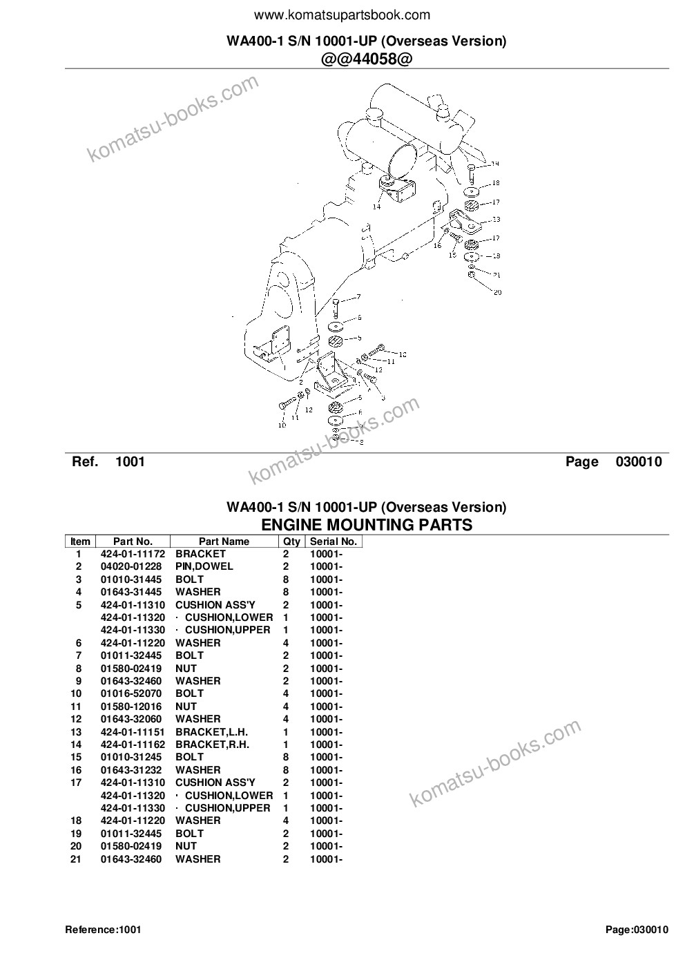 Komatsu WA400-1 S/N 10001-UP (Overseas Version) Parts catalog cover Page 3