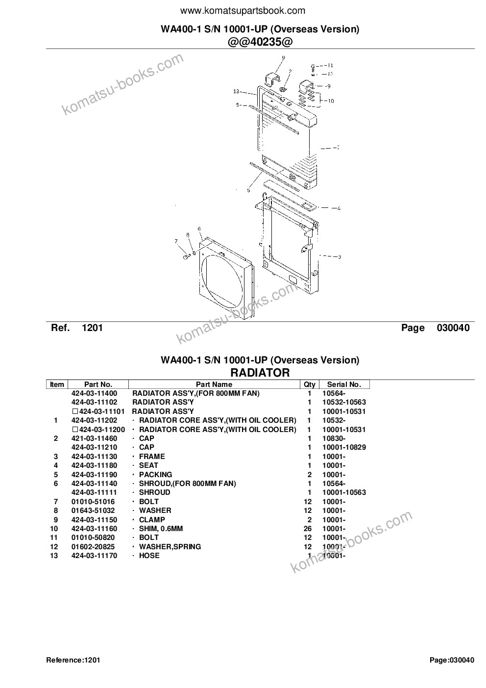 Komatsu WA400-1 S/N 10001-UP (Overseas Version) Parts catalog cover Page 7