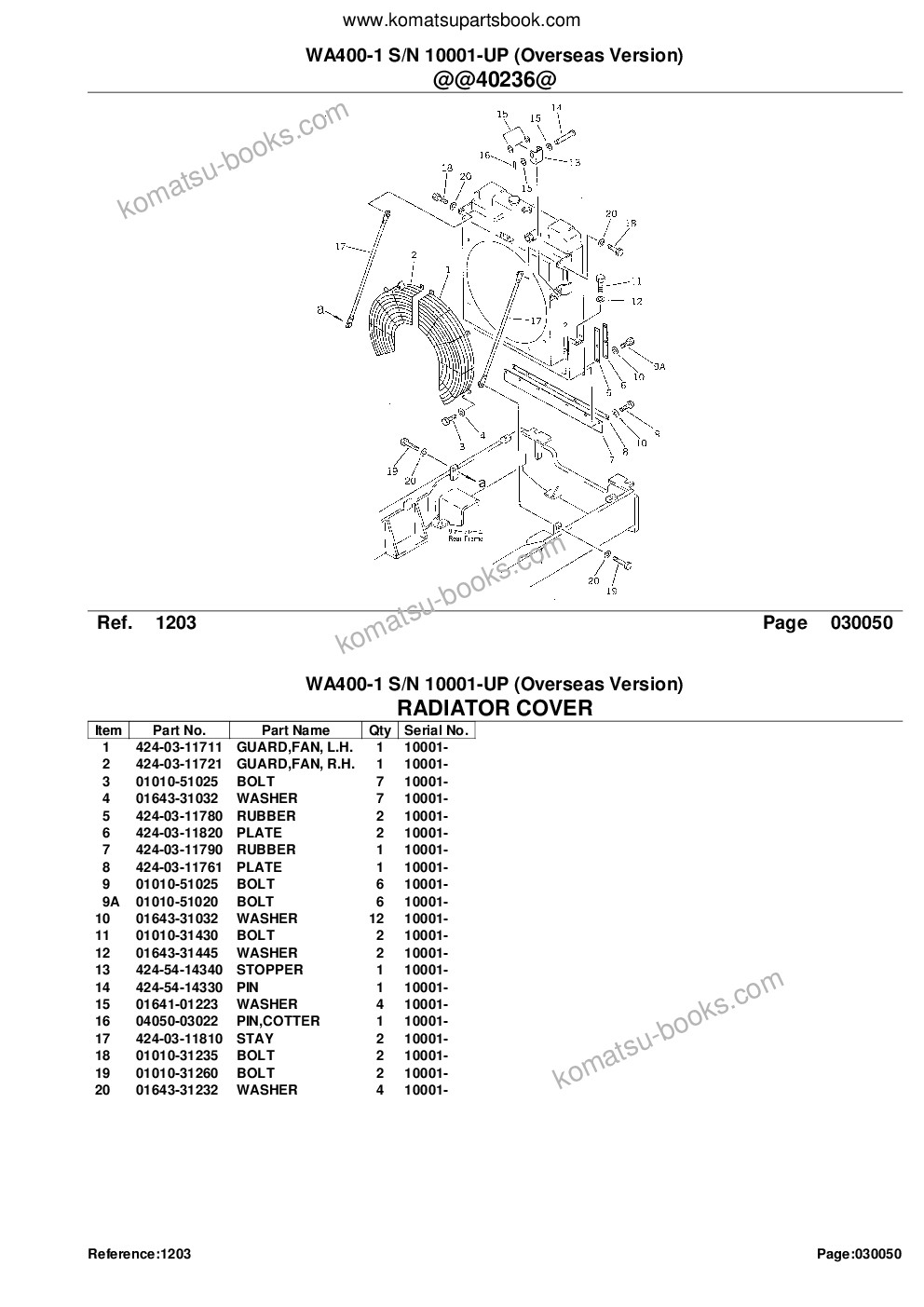Komatsu WA400-1 S/N 10001-UP (Overseas Version) Parts catalog cover Page 8
