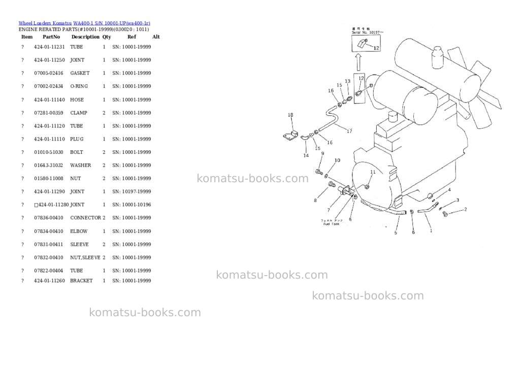Komatsu wa400-1 s/n 10001-up overseas version Parts catalog cover