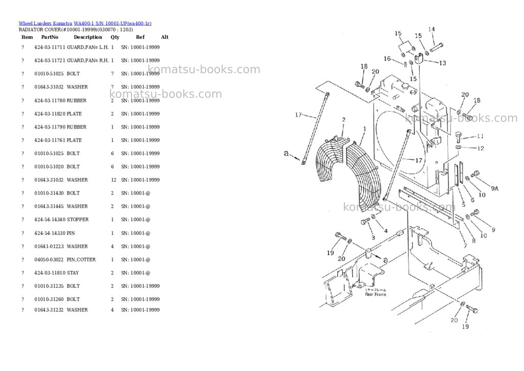 Komatsu wa400-1 s/n 10001-up overseas version Parts catalog cover Page 6