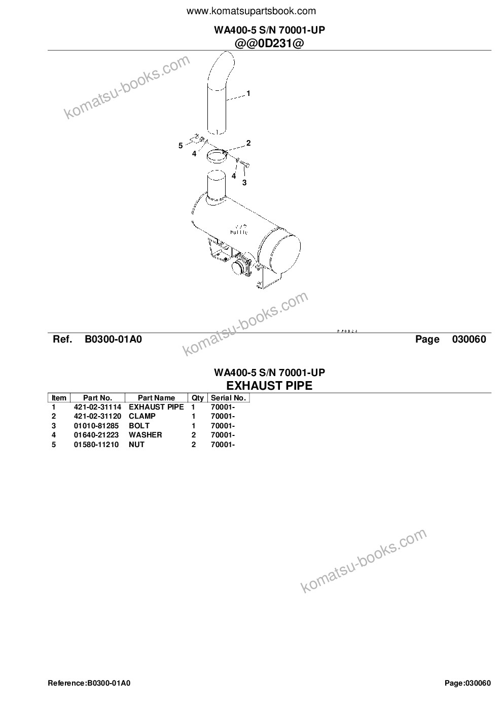 Komatsu WA400-5 S/N 70001-UP Parts catalog cover Page 10