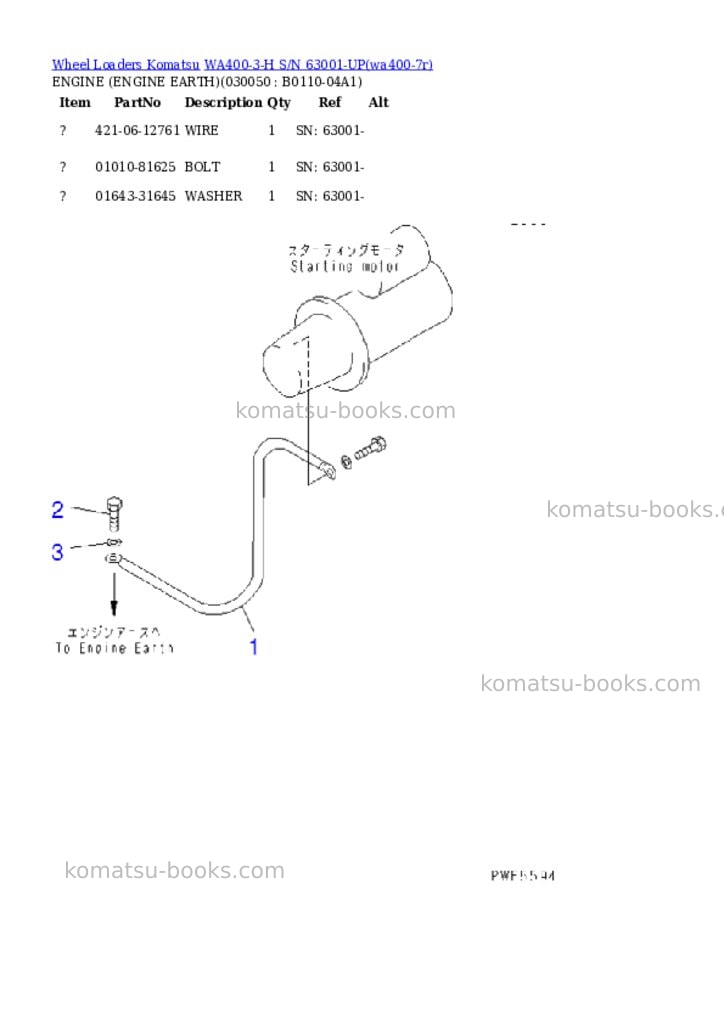 Komatsu wa400-3-h s/n 63001-up Parts catalog cover