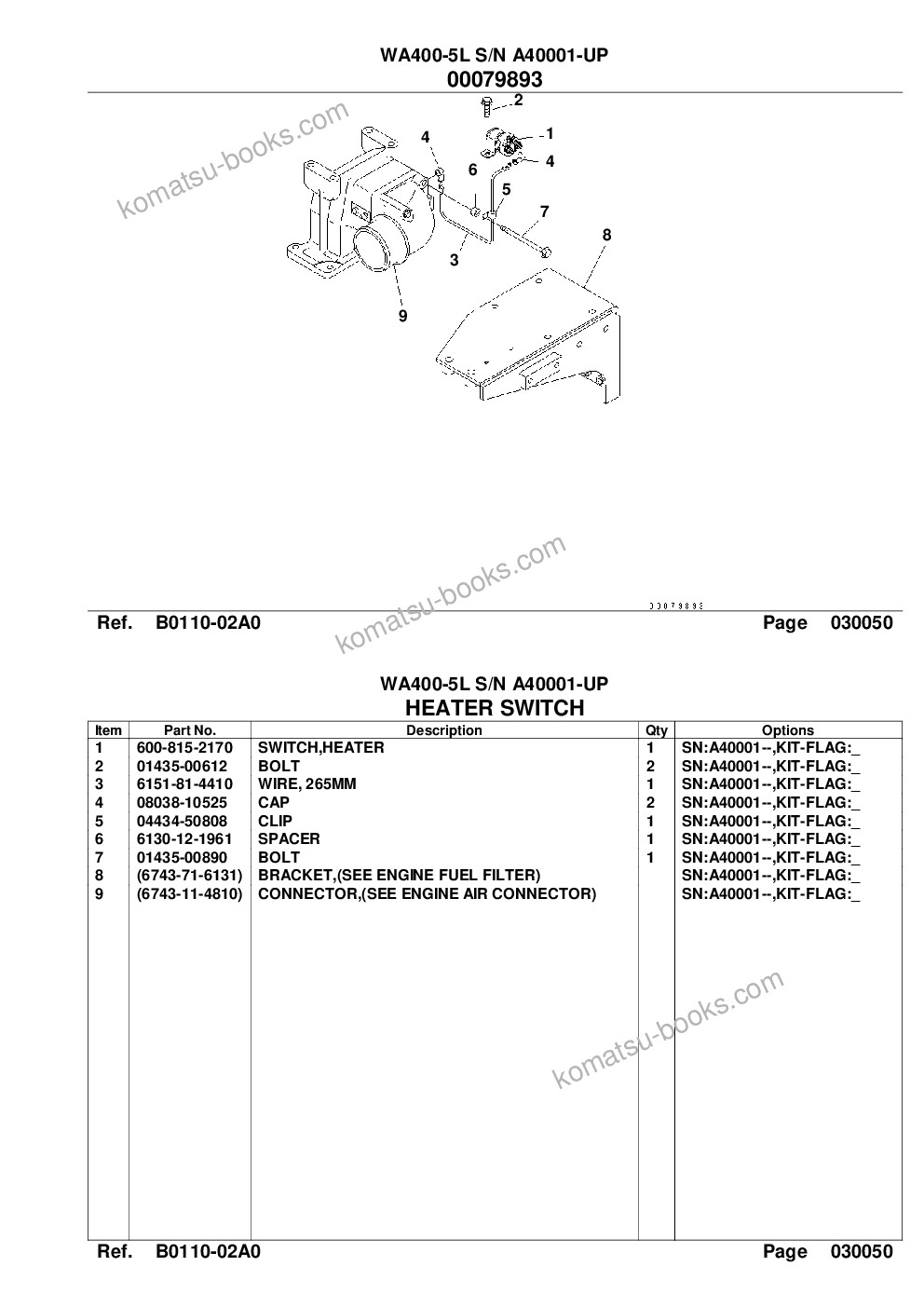 Komatsu WA400-5L S/N A40001-UP Parts catalog cover Page 8