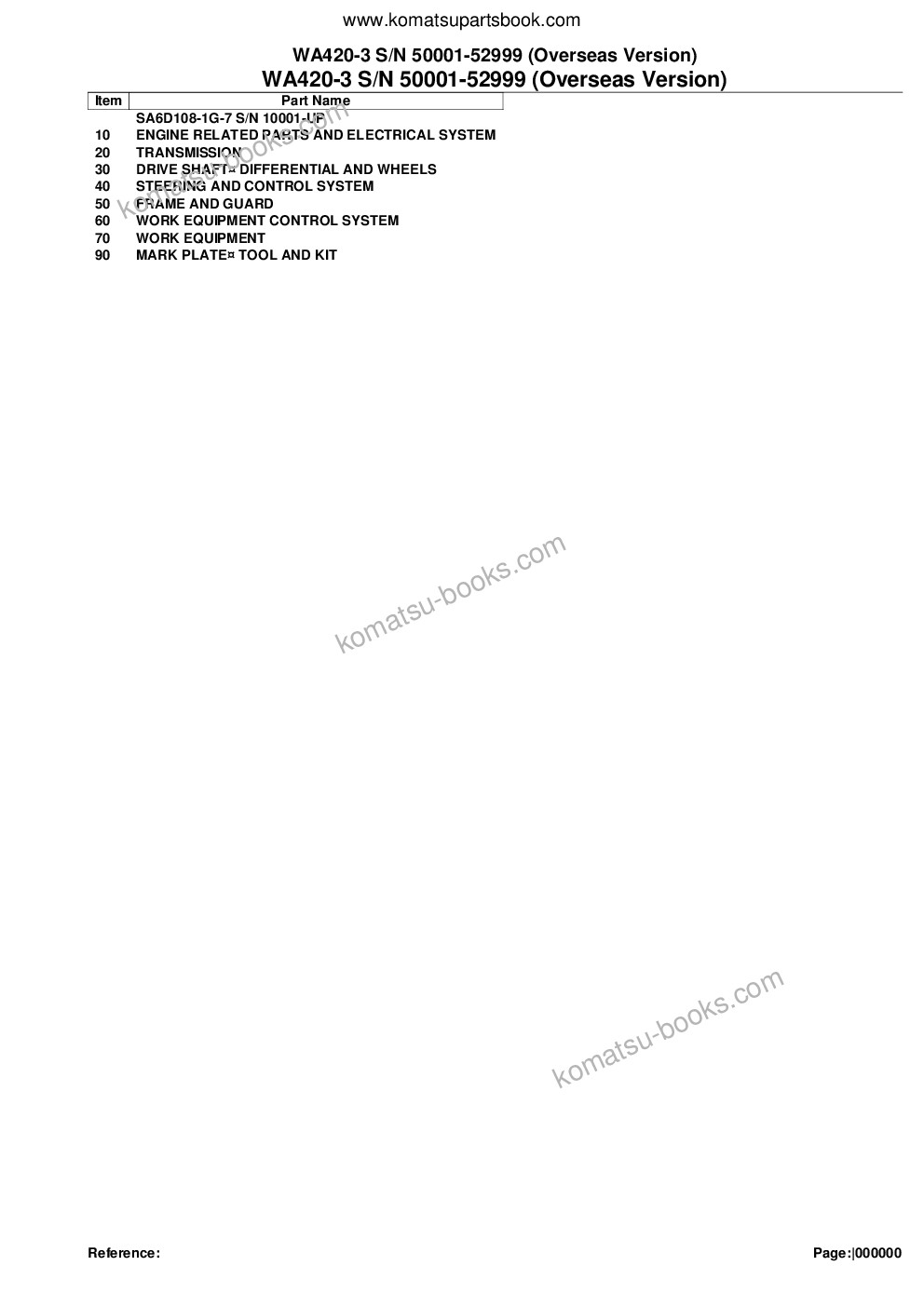Komatsu wa420-3 s/n 50001-52999 overseas version Parts catalog cover