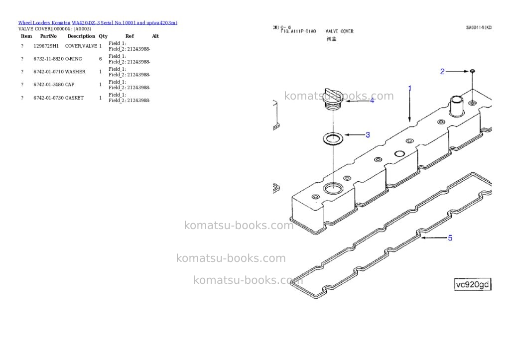 Komatsu wa420-dz-3 serial no.10001 and up Parts catalog cover Page 2 Komatsu wa420-dz-3 serial no.10001 and up Parts catalog cover Page 2
