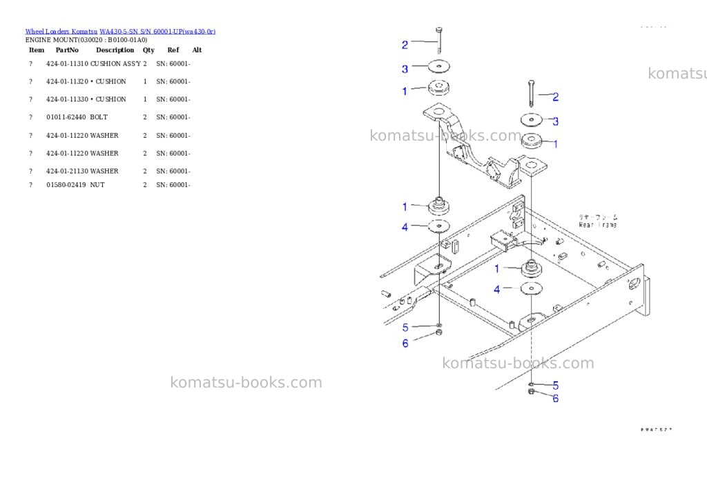 Komatsu wa430-5-sn s/n 60001-up Parts catalog cover Komatsu wa430-5-sn s/n 60001-up Parts catalog cover