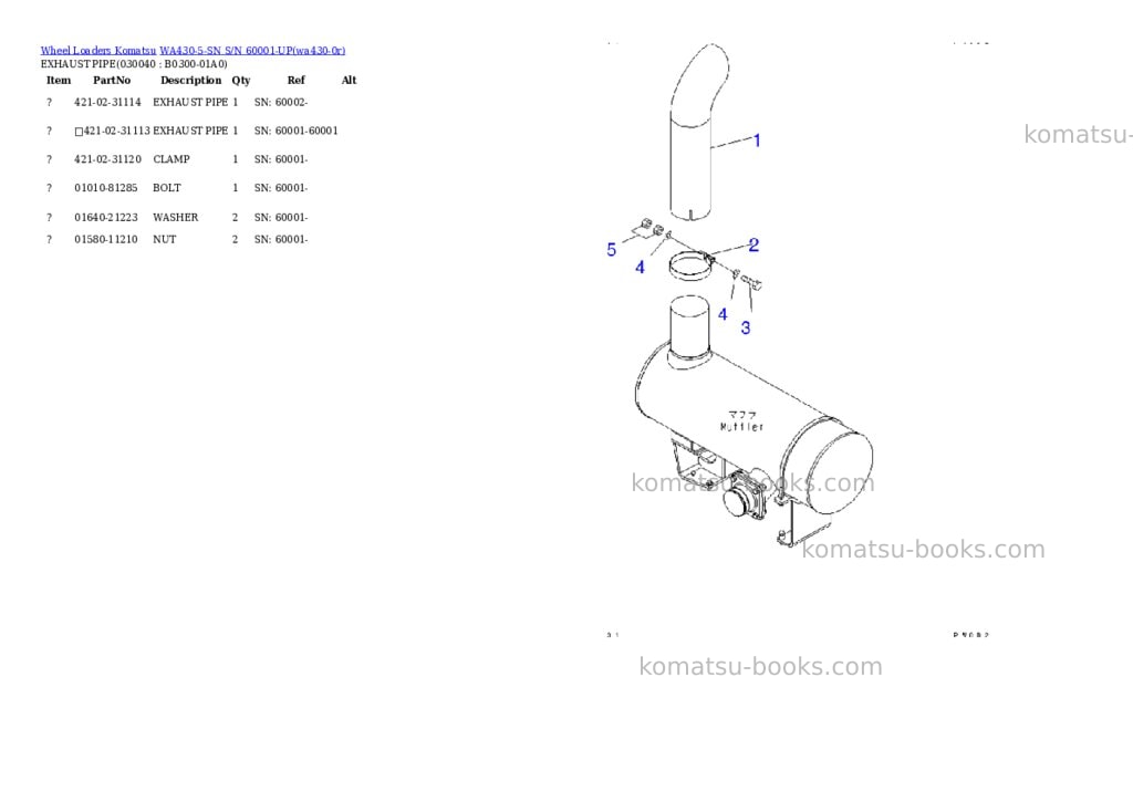 Komatsu wa430-5-sn s/n 60001-up Parts catalog cover Page 3 Komatsu wa430-5-sn s/n 60001-up Parts catalog cover Page 3