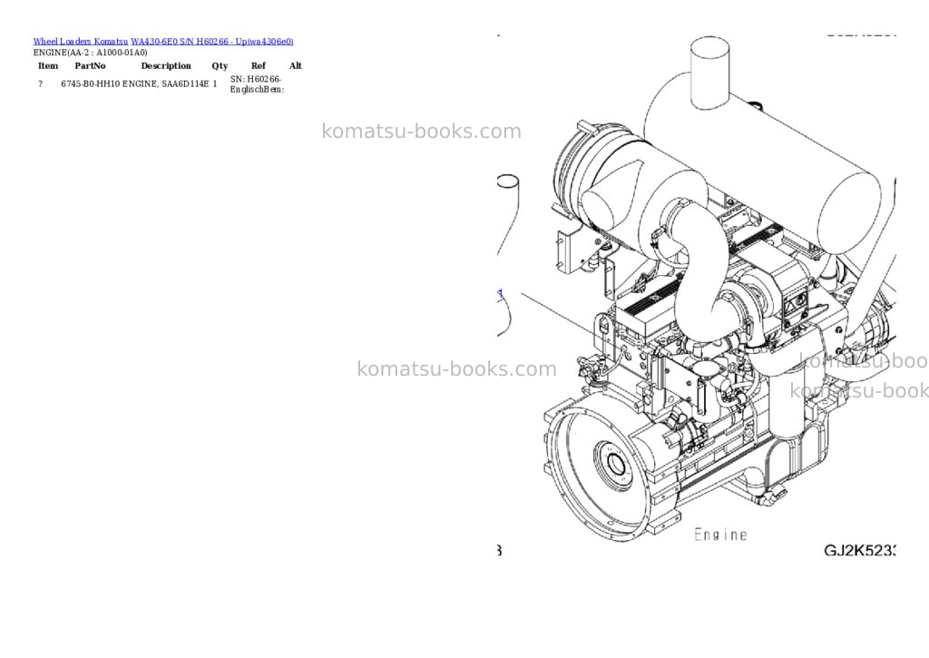 Komatsu wa430-6e0 s/n h60266 - up Parts catalog cover